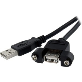 StarTech.com 1 Ft Panel Mount USB Cable A To A - F/M - Cable For Pc - First End: 1 X USB 2.0 Type A - Male - Second End: 1 X USB 2.0 Type A - Female - Extension Cable - 24/28 Awg - Black USBPNLAFAM1