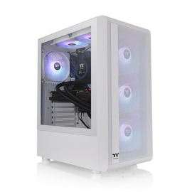 Thermaltake Mid-Tower Case: S200 Mesh ARGB Snow Mid Tower Chassis - White3x 120mm ARGB Fans, 2x USB 3.0, Tempered Glass Side Panel, Supports: ATX/mATX/mini-ITX CA-1X2-00M6WN-00