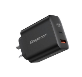 Simplecom CU265 Dual Port Pd 65W GaN Fast Wall Charger Usb-c + Usb-a For Phone Laptop CU265
