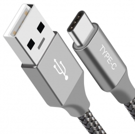 Astrotek 1m Usb-a To Type-C Data Sync Charger Cable Silver Strong Braided Heavy Duty Fast Charging For Samsung Galaxy Note S8 Plus LG Google Macbook AT-USBTYPEC-S1