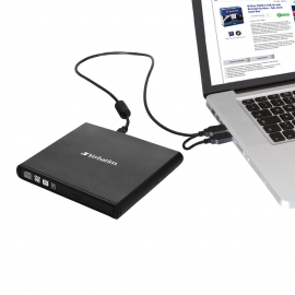 Verbatim External Slimline Dvd / Cd Writer, Burner, Reader, Player, Ultra Portable For Notebooks, Nero Software, USB Powered Black Mobile, Retail 2025 98938