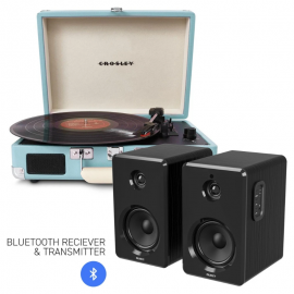 Crosley Cruiser Bluetooth Portable Turntable - Turquoise + Bundled Majority D40 Bluetooth Speakers - Black CR8005FMY-TU4