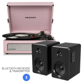 Crosley Voyager Bluetooth Portable Turntable - Amethyst + Bundled Majority D40 Bluetooth Speakers - Black CR8017BMY-AM4