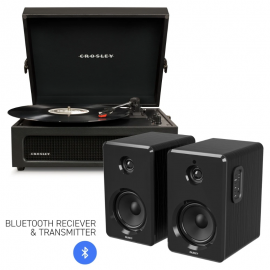 Crosley Voyager Bluetooth Portable Turntable - Black + Bundled Majority D40 Bluetooth Speakers - Black CR8017BMY-BK4