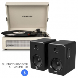 Crosley Voyager Bluetooth Portable Turntable - Dune + Bundled Majority D40 Bluetooth Speakers - Black CR8017BMY-DU4