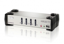 Aten Desktop Kvmp Switch 4 Port Single Display VGA W/ Audio & Osd, 4x Custom Kvm Cables Included, 2x USB Port, Selection Via Front Panel CS1734B-AT-U