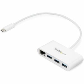 StarTech.com USB/Ethernet Combo Hub - USB 3.0 Type C - External - White - Uasp Support - 3 Total USB Port(s) - 3 USB 3.0 Port(s)1 Network (Rj-45) Port(s) - Pc, Mac, Linux HB30C3A1GEA