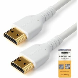 StarTech.com 3.3ft (1m) Slim Hdmi 2.0 Cable, Flexible Premium Hdmi Cord With Ethernet, 4K 60Hz HDR10, Aramid Fiber With Tpe Jacket, White - Slim Hdmi 2.0 Cable Supports 4K Visuals And Immersive Audio - 4K60Hz, 18Gbps, HDR10, 32-channel Surround Sound, Do