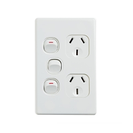 4C | Elegant Double Power Point 250V 10A With Extra Switch | Vertical 040.0.0101