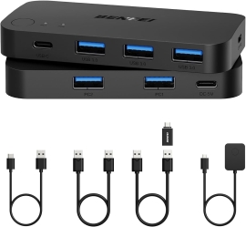 Benfei 000376BK USB 3.0 Switch, USB Switcher 2 Computers Share 3xUSB 3.0 And 1xUSB C With Remote ELEBEN376BK