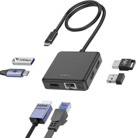 Benfei 399BK 6-in-1 Usb-c Hub To HDMI(8K)+USB3.2(10Gbps)+USB2.0x2+PD100W+RJ45 Black ELEBEN399BK