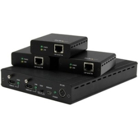 StarTech.com Video Extender Transmitter/Receiver - Wired - Taa Compliant - 1 Input Device - 3 Output Device - 70 M Range - 6 X Network (Rj-45) - 1 X USB - 1 X HDMI In - 4 X HDMI Out - 4096 X 2160 Video Resolution - 4K - Twisted Pair - Category 6 - Rack-m