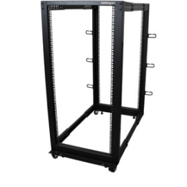 StarTech.com 4-Post 25U Mobile Open Frame Server Rack, 19in Network Rack With Casters, Rolling Rack For Computer/AV/Data/IT Equipment - 4-Post 25U Mobile Open Frame Server Rack For Data/IT Equipment - 22-40in (56-101cm) Mounting Depth; 4ft (1.2m) Height,