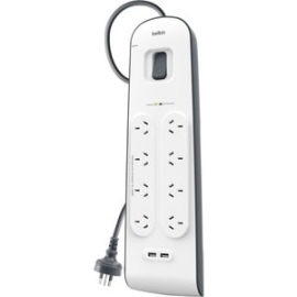 Belkin Surge Suppressor/Protector - 8 X Ac Power, 2 X USB - 900 J - Input5 V Dc Output - 2 M - External BSV804AU2M