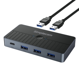 Simplecom KM320 2-Way SuperSpeed USB Switch 4-Port Hub With Usb-c USB 3.0 5Gbps KM320
