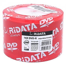 Ritek 16x Dvd-r: 4.7gb Spindle 50pc Inkjet White Printable ( Ridata ) Dvd-r 16x(printable)