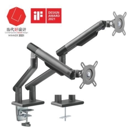 Brateck Dual Monitor Premium Slim Aluminum Spring-Assisted Monitor Arm Fix Most 17"-32" Monitor Up To 9kg Per Screen Vesa 75x75/100x100 (Grey) LDT49-C024-B
