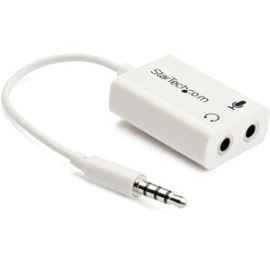 StarTech.com 3.5mm 4 Position To 2x 3 Position 3.5mm Headset Splitter Adapter M/F - White - Cable For Audio Device, Speaker, Headphone, Headset, Microphone, Notebook, IPod, IPhone, Ultrabook - First End: 1 X Mini-phone Stereo Audio - Male - Second End: 2
