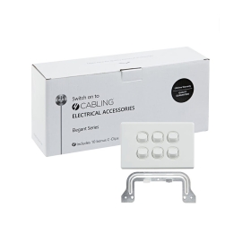 4C | Elegant Wall Switch 6 Gang 250V 16A - Horizontal - 10 Pack With 10 Free C-Clips 040.0.0092.10PACK