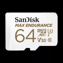 SanDisk Max Endurance MicroSDXC Card, Sqqvr 64G, (30,000 Hrs), Uhs-I, C10, U3, V30, 100MB/s R, 40MB/s W, Sd Adaptor, 5Y SDSQQVR-064G-GN6IA