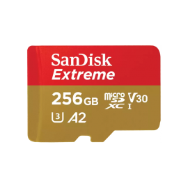 SanDisk Extreme microSDXC, SQXAV 256GB, V30, U3, C10, A2, UHS-I, 190MB/s R, 130MB/s W, 4x6, SD adaptor, Lifetime Limited SDSQXAV-256G-GN6MA
