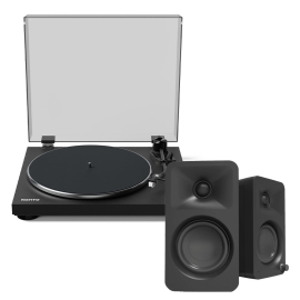 Kanto OBI3 Turntable - Matte Black With Kanto Ora 100W Powered Speakers - Black Bundle KO-OBI3VMB-B