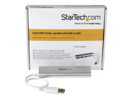 Startech 4 Port Portable USB 3.0 Hub W/ Built-In Cable - Travel USB Hub 2YR ST43004UA