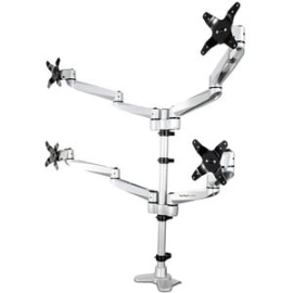 StarTech.com Desk Mount Quad Monitor Arm, 4 Vesa Displays Up To 30" (24.8lb/11.3kg), Premium Ergonomic Articulating Adjustable Pole Mount - Vesa 75x75/100x100mm Desk Mount Quad Monitor Arm 2x2 Supports 4 Displays Up To 30in (24.8lb/screen) - Ergonomic He