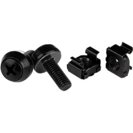 StarTech.com M6 X 12mm - Screws And Cage Nuts - 100 Pack, Black - M6 Mounting Screws & Cage Nuts For Server Rack & Cabinet - Rack Screw, Cage Nut - 12 Mm - Square - Square - Steel - Black - 100 / Pack CABSCREWM62B