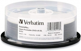 Verbatim DVD+R DL 8.5GB 2.4X White Wide IJ 20PK SP 95123