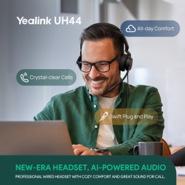Yealink UH44 Dual UC USB-C/A Unified Communications USB Wired Headset Dual Noise-Canceling Microphones 35mmSpeaker Busylight Leather Ear Cushions UH44-D-UC-CA