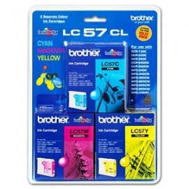 Brother LC-57 COLOUR VALUE PACK 1X CYAN 1X MAGENTA 1X YELLOW LC-57CL-3PK