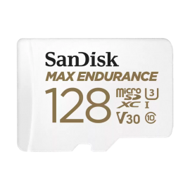 SanDisk MAX ENDURANCE microSDXC Card, SQQVR 128G, (60,000 Hrs), UHS-I, C10, U3, V30, 100MB/s R, 40MB/s W, SD adaptor, 10Y SDSQQVR-128G-GN6IA