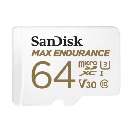 SanDisk MAX ENDURANCE microSDXC Card, SQQVR 64G, (30,000 Hrs), UHS-I, C10, U3, V30, 100MB/s R, 40MB/s W, SD adaptor, 5Y SDSQQVR-064G-GN6IA