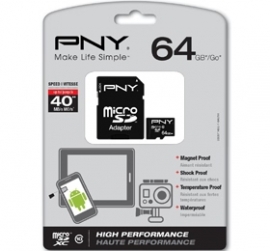 Pny 64gb Micro Sdxc With Adapter, Class 10, 40mb/sec, P-sdux64u1-ge