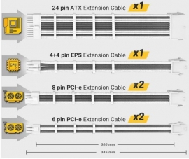 Antec PSU - Sleeved Extension Cable Kit - White/Black - 24PIN ATX, 4+4 EPS, 8PIN PCI-E, 6PIN PCI-E, Compatible with Neo-Eco Series PSU (NEGM) AT-ECAB-BK300-C1P4-W1