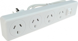 Jackson | 4 Way Surge Protected Powerboard W/ Master Switch: White Pt5944
