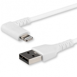 STARTECH.COM 1M USB-A TO LIGHTNING CHARGE/SYNC CABLE, RIGHT ANGLED, DURABLE, MFi, WHITE, 2 RUSBLTMM1MWR