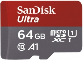 SanDisk Ultra microSDHC, SQUA4 64GB, A1, C10, U1, UHS-I, 120MB/s R, 4x6, SD adaptor, 10Y SDSQUA4-064G-GN6MA