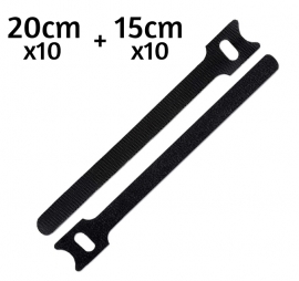 Velcro Cables Ties - Black 20cm (10pcs) + 15cm (10pcs) Velcro-20cm+15cm-20pcs