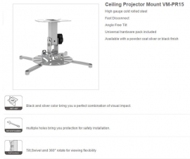 Vision Mounts Ceiling Projector Mount Height Adjustable, Distance 140mm Vm-pr15