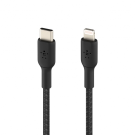 BELKIN 2M USB-C TO LIGHTNING CHARGE/SYNC CABLE, MFi, BRAIDED, BLACK, 2 YR (CAA004BT2MBK)