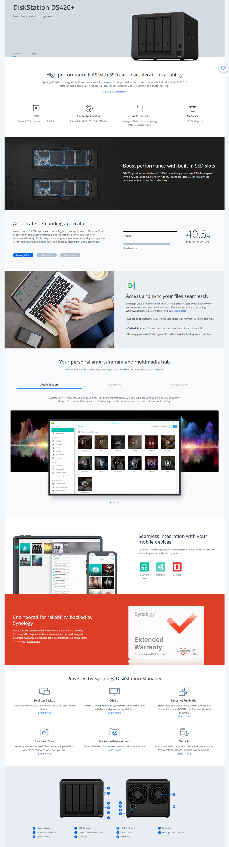 Synology NAS DS420+ 4 Bay Intel Celeron J4025 2core 2.0 GHz 2GB DDR4