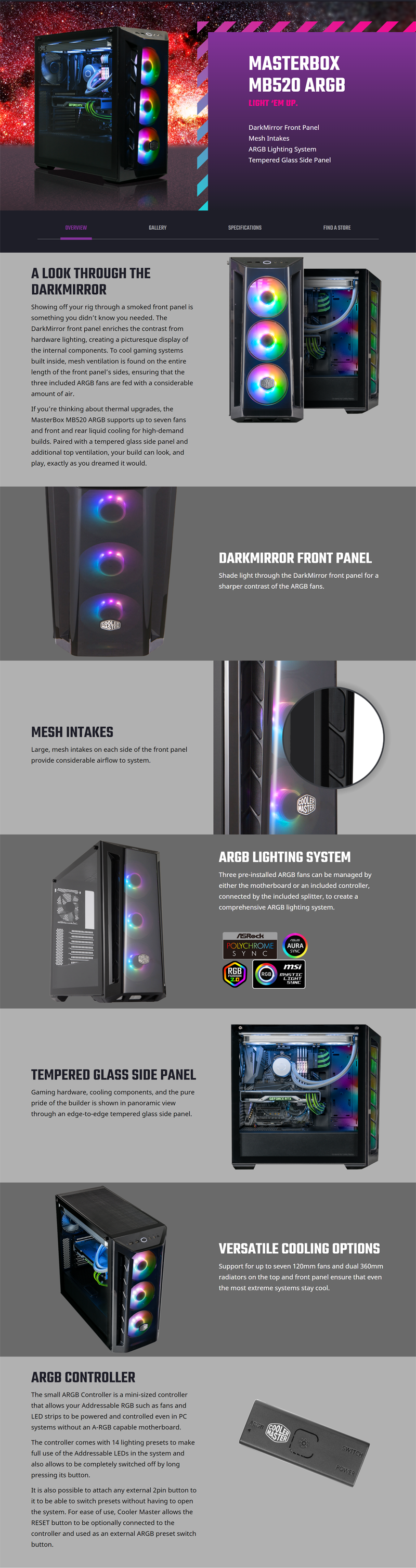 COOLERMASTER MASTERBOX MB520 ADDRESSABLE RGB FANS, TEMPERED GLASS ...