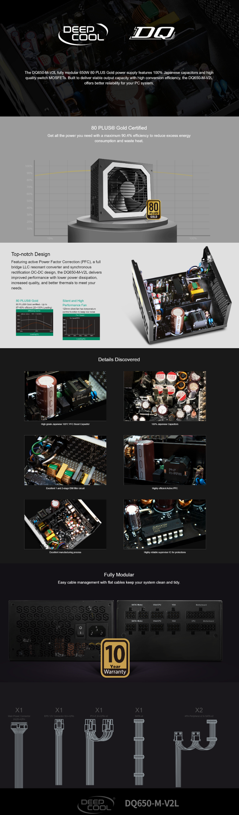 DeepCool 650w DQ Cable Management PSU [80 Plus Gold] (DPGDDQ650MV2L)