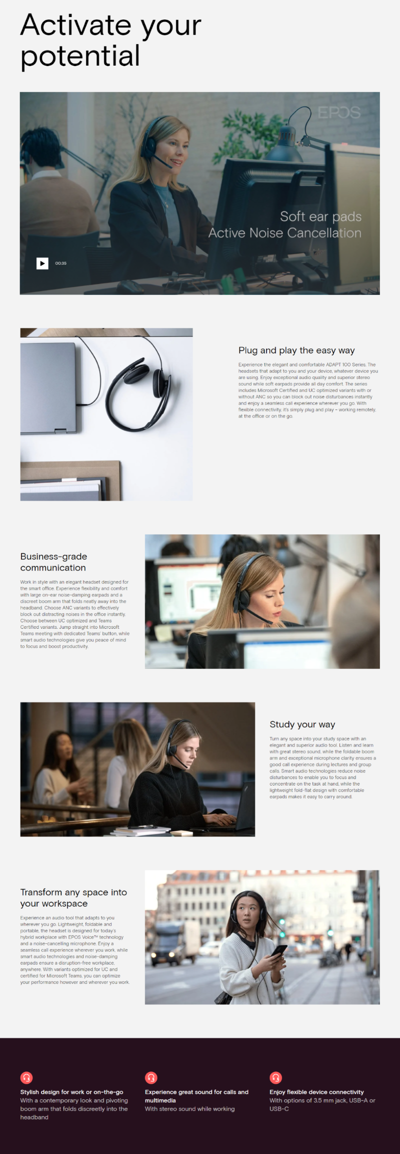 EPOS ADAPT 130T USB II Cuffie – Microsoft Teams Certified, ANC, Microfono Noise Cancelling, USB-A/C - 6